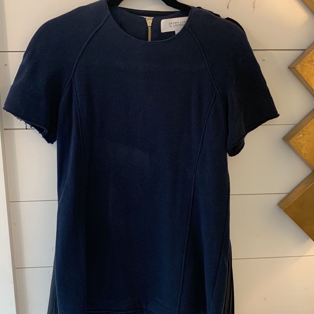 Derek Lam size 4 navy 2 piece dress. Skirt has asymmetrical pleated and side zip